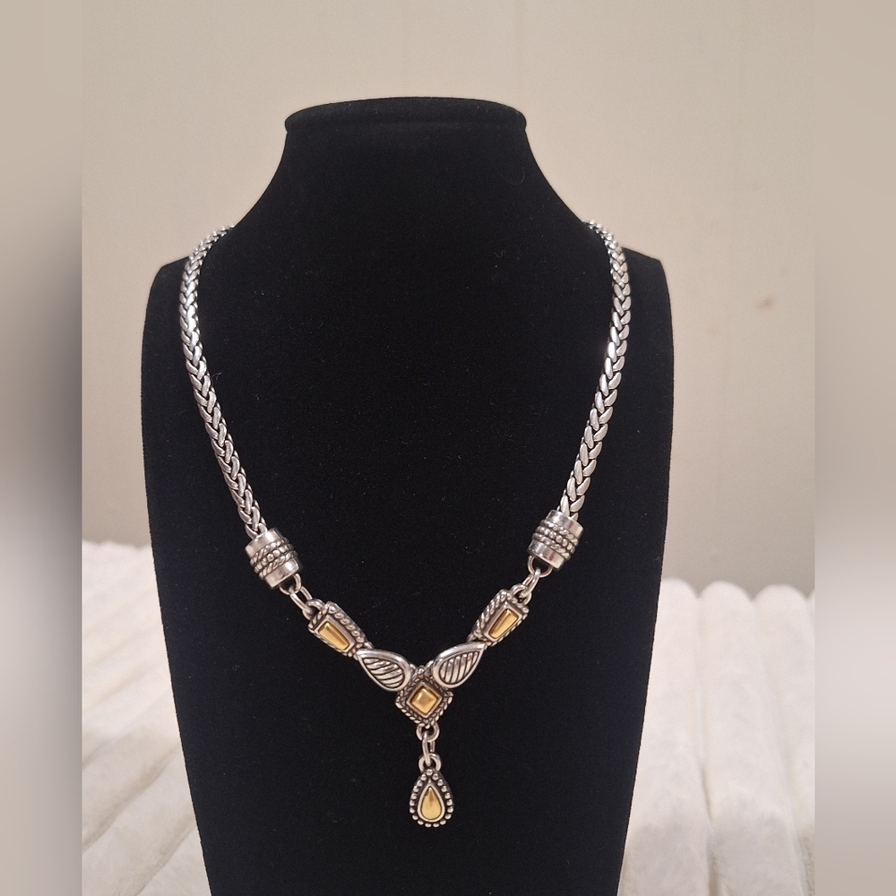 Brighton Silver & Gold-Tone Lavalier Y Necklace 16” Large Hook Clasp